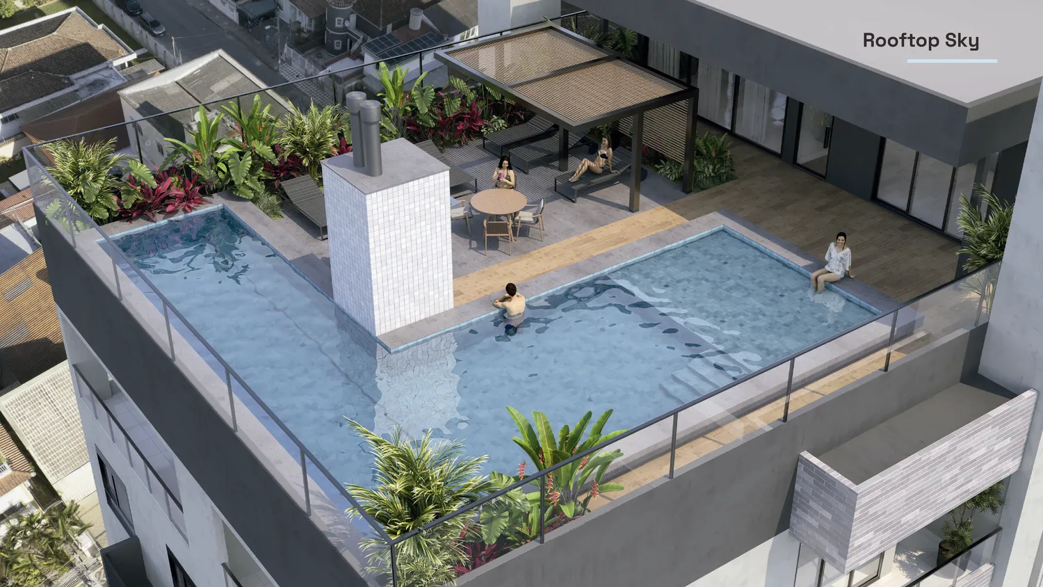 Rooftop com piscina do Sky305